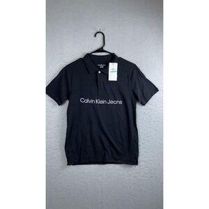 Calvin Klein Jeans Polo Shirt Youth Large 14/16 Black Logo‎ Short Sleeve Boys